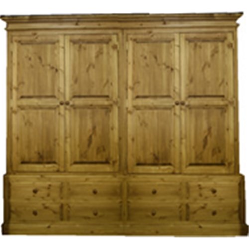 Waxed Solid Pine 8ft Double Drawer, Pine Wardrobe With Drawers And Shelves